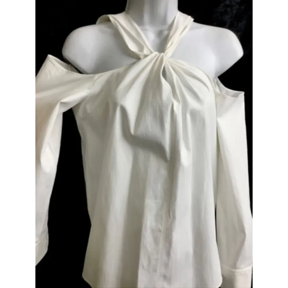 Rag & Bone White Long Sleeve Cotton Elastane Cold Shoulder Twist Neck Sz Small